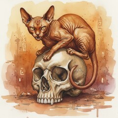 Ai gatto feroce che protegge un teschio 01