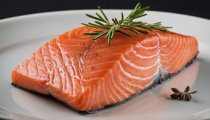 Red salted fish on a cutting board with rosemary and lemon
13