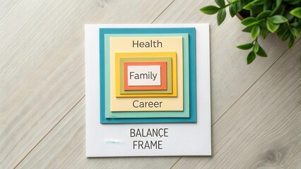 Flat layered square arrangement with Health Family and Career concepts