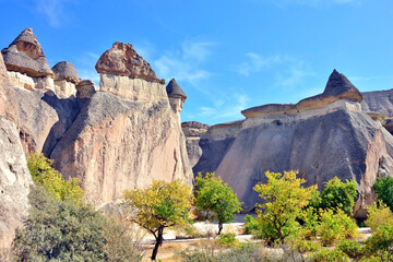 One of the wonders of the world. View of scenic geological formations and fairy chimneys in a beautiful valley , Cappadocia, Turkey
