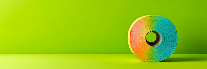 Colorful Toilet Paper Roll wide banner - green background