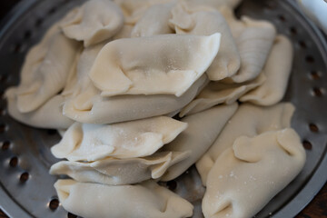 Chinese pork spring onion dumpling making