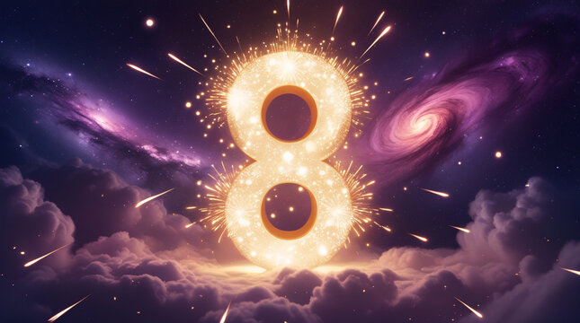 Cosmic Fireworks: Glowing "8" in a Starlit Universe