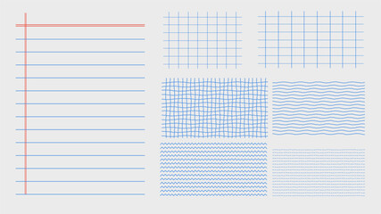Notebook Paper and Grid Line Patterns Vector Set for Background and Designs