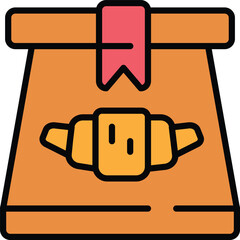 Charming Vector Icon Depicting a Croissant in a Takeaway Bag, Ideal for Bakery and Food Delivery Service Applications