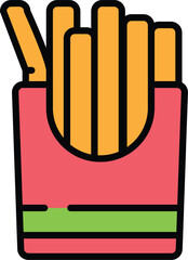 Vector icon of golden french fries in a carton for fast food restaurants and food delivery service applications