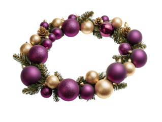Luxury Purple and Gold Christmas Ornament Wreath or Frame Isolated PNG