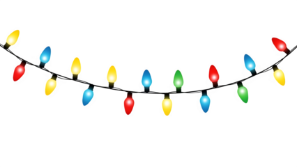 String of colorful christmas lights isolated on transparent background