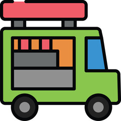 Food Truck Vector Icon Mobile Kitchen Illustration for Delivery and Catering
