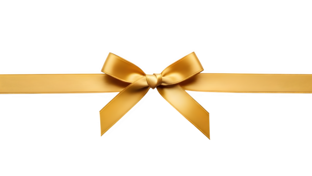 Golden ribbon bow isolated on transparent background