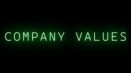 Green Neon Sign Reads COMPANYVALUES Against Black Background company values text