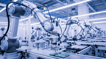 Robotic Arms Assembling Circuit Boards on Automated Production Line