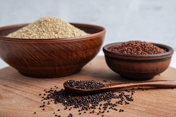 Assortment of Healthy Quinoa Grains in Bowls