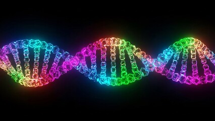 Colorful Dna Double Helix Structure Glowing Against Black Background