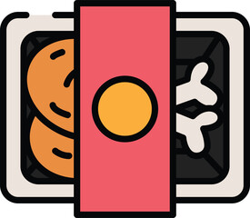 Tasty takeout food and fresh ingredients presented in a modern, clean icon design for a food delivery service