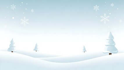 Peaceful Winter Wonderland Background with Snow Covered Hills and Snowfall. Cartoon Christmas Scene