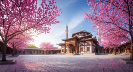 Tokyo Mosque with cherry blossoms in spring a serene landscape ideal for travel and cultural promotions
