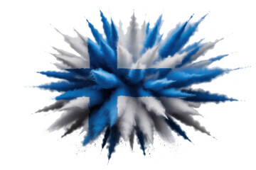 Dynamic Finland flag explosion of color, perfect for celebrating national pride and Finnish culture in a visually stunning way