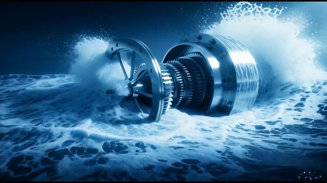 Hydroelectric turbine generating clean electricity for sustainable energy production. Renewable power from water for environmental conservation concepts.