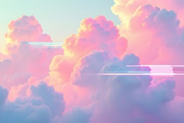 Ethereal pastel clouds with digital glitch effect in the sky