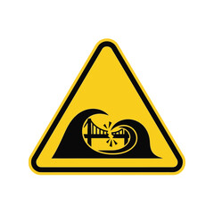 Tsunami hazard warning sign: bridge collapse danger Vector