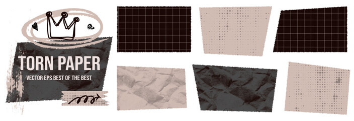 Set jagged torn paper frame with rough edges and rectangle shape.