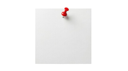 Blank white paper sheet with red push pin isolated PNG, empty memo note for message or reminder on transparent background
