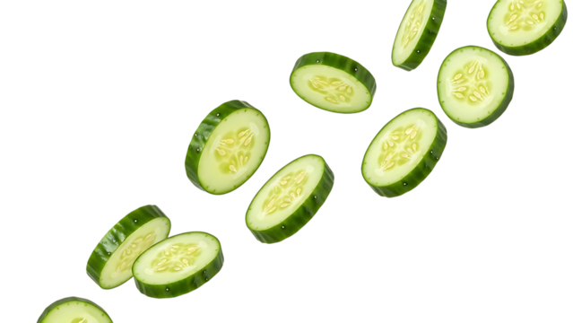 Assorted Slices of Cucumber Falling fresh green