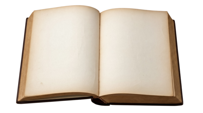 Open antique book PNG isolated on transparent background, vintage journal with blank pages for writing and design use
