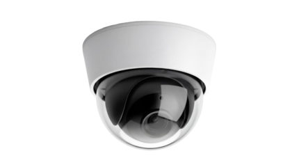 Dome security camera PNG isolated on transparent background, surveillance system for safety and protection, CCTV equipment