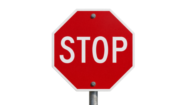 Red stop sign PNG isolated on transparent background, octagon traffic sign for road safety and transportation regulations