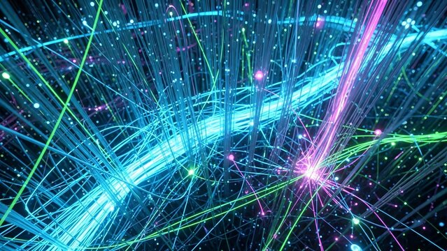 Abstract Particle Collision Trails Glowing Blue and Pink Energy Streams