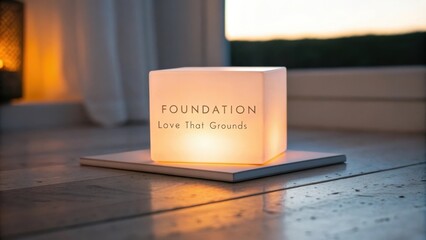 Glowing cube resting on bright plane with text