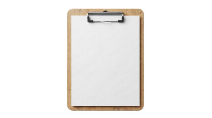 Wooden clipboard with blank paper PNG isolated on transparent background, office supply for notes and presentations