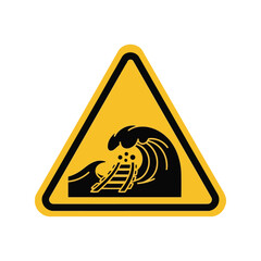 Tsunami warning sign: railway track high wave hazard icon vector Vector