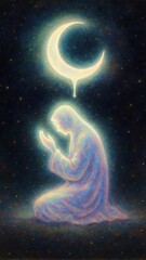 Mystical figure beneath crescent moon mobile wallpaper