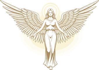 Fototapeta premium Elegant celestial angel with glowing halo and detailed wings symbolizing divine guidance, spiritual protection, and heavenly light energy