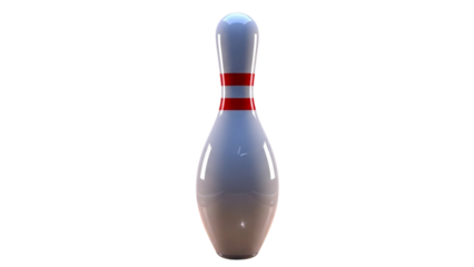 Single bowling pin with red stripes on black background
