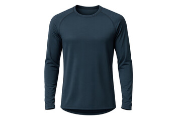 Dark blue long sleeve athletic performance t-shirt isolated on transparent background
