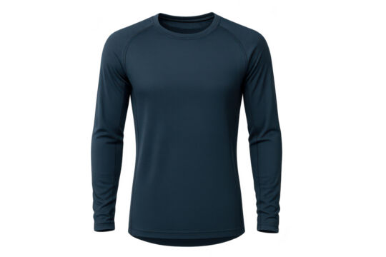Versatile dark blue long-sleeve athletic shirt, isolated on transparent background
