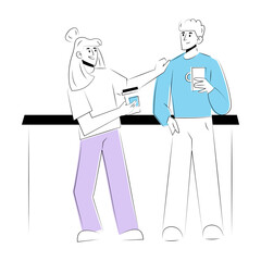 Obraz premium Hand drawn style illustration showing two persons doing casual conversation