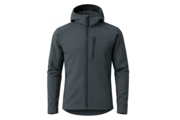Dark gray hooded active jacket, isolated on transparent background, sleek design