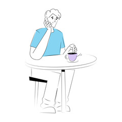 Hand drawn style illustration showing a person sitting alone
