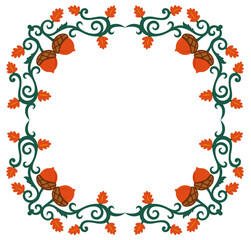 Square Autumn Frame with Acorns, Oak Leaves and Green Vines