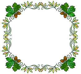 Green Autumn Frame with Oak Leaves and Acorns