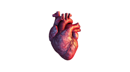Red heart symbol held by a human hand in a white medical glove, isolated on black