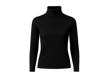 Black turtleneck sweater, cut out on a transparent background, modern apparel.
