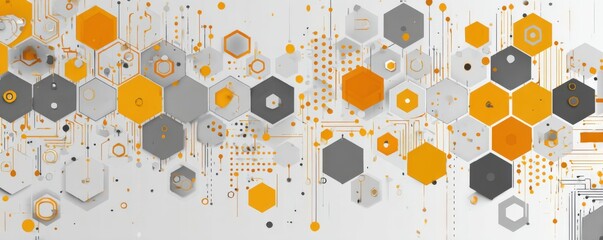 Abstract geometric network of hexagons and digital circuits