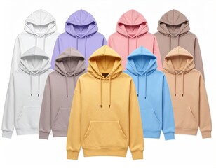 Assortment of hoodies in various pastel shades