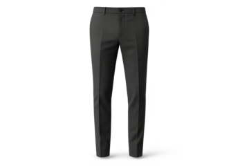 Stylish dark grey men's business trousers isolated on transparent background.